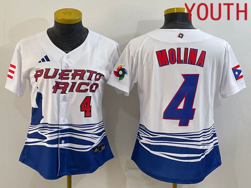 Youth 2023 World Cub Puerto Rico 4 Molina White MLB Jersey1